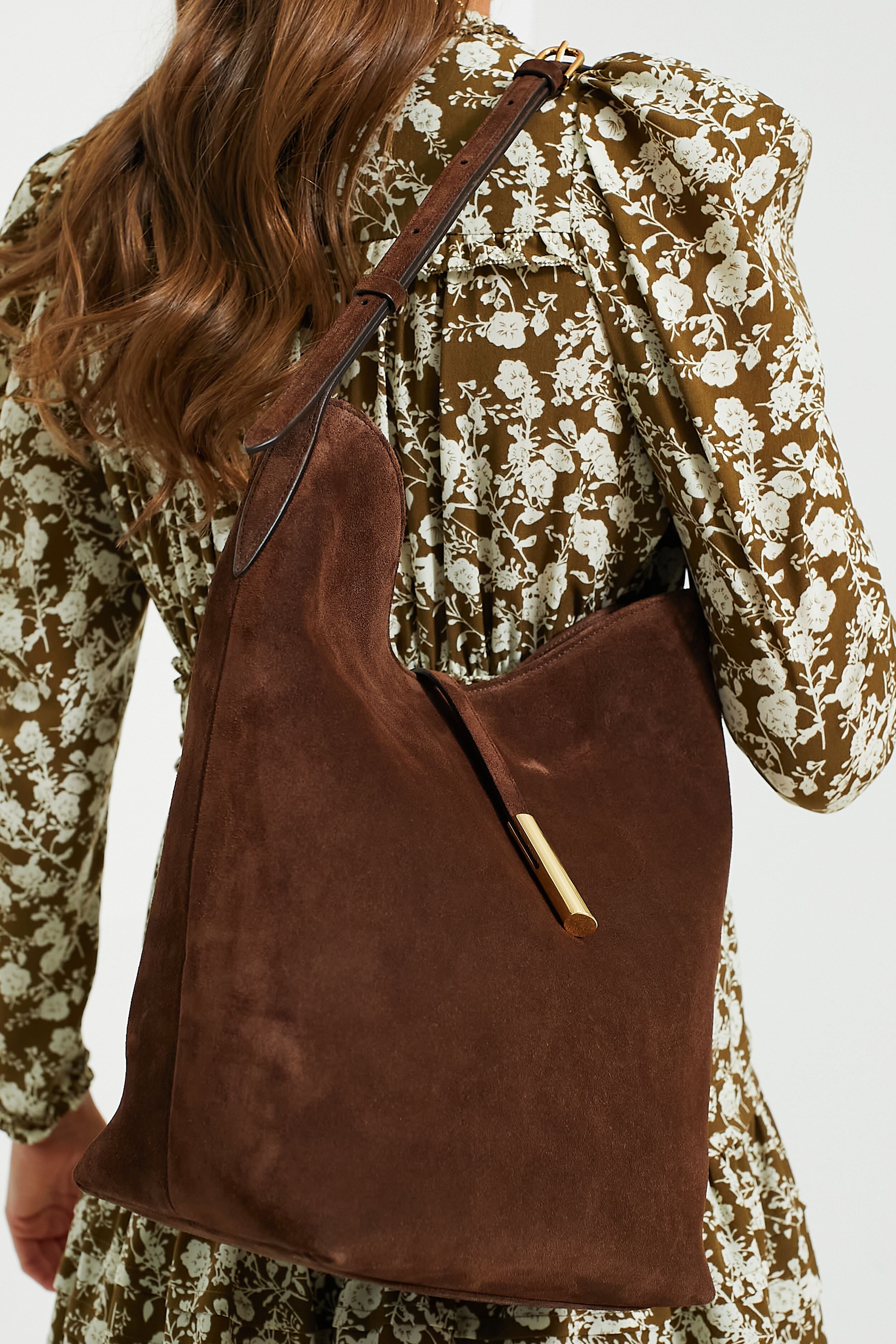 Dark Brown Suede Penne Bucket