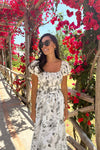 Black & White Floral Smocked Helena Maxi Dress
