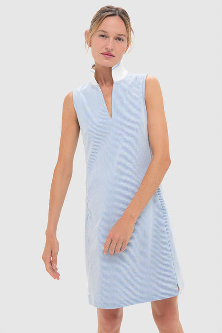 Blue and White Stripe Performance Seersucker Briar Golf Dress