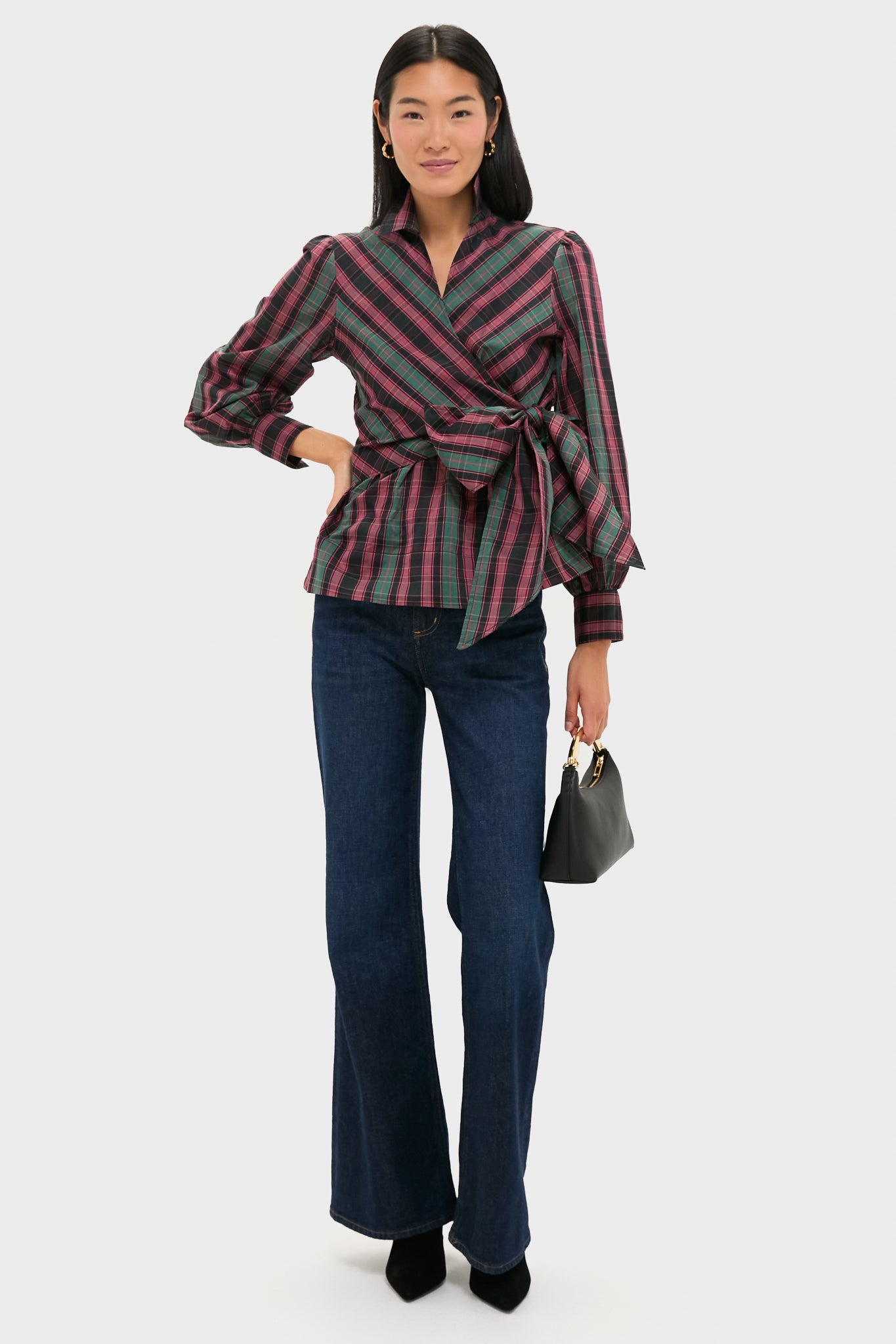 Tartan Tie Front Bow Bea Blouse