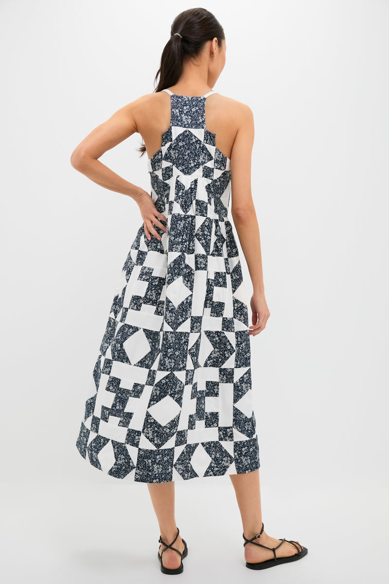 Navy Ana Patchwork Print Tank Dress