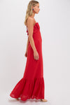 Coral Red Poema Eterno Embroidered Maxi Dress