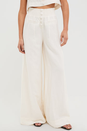Off-White Button Front Palazzo Pant