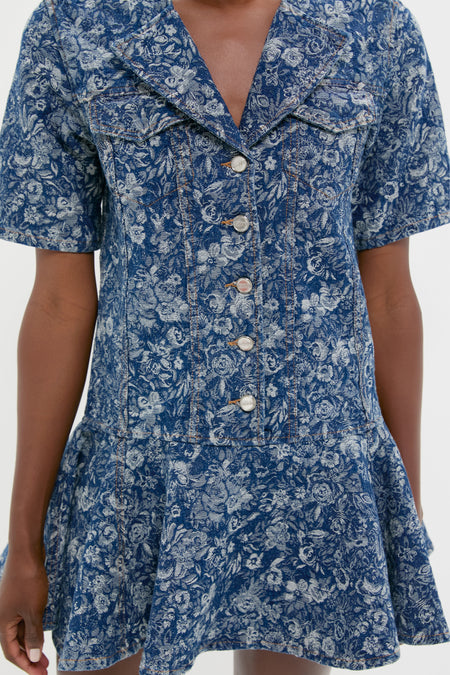 Mid Blue Stone Tapestry Denim Mini Dress