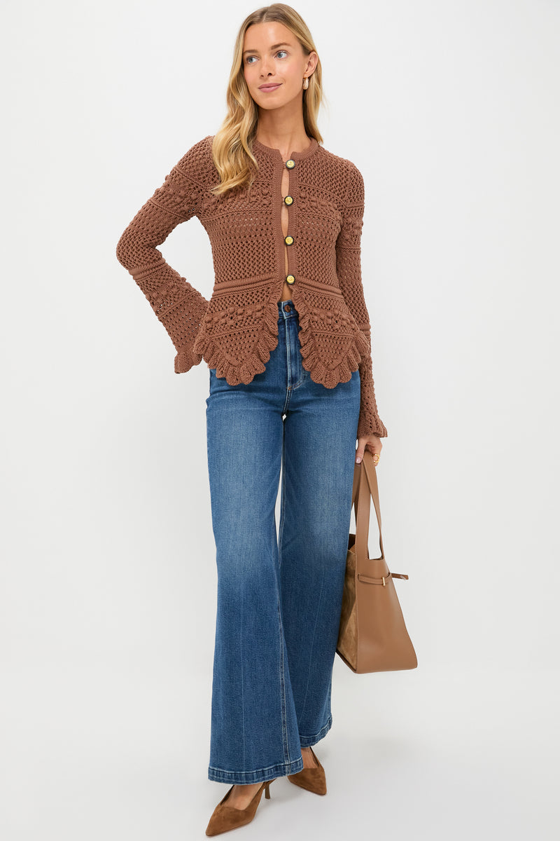 Dark Cinnamon Swirl Kiva Open Stitch Ruffle Cardi