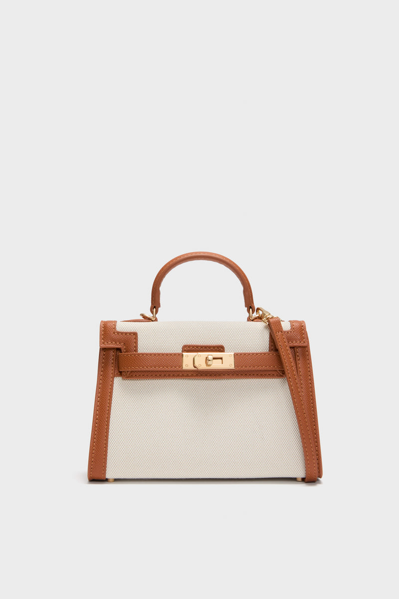 Natural Linen and Tan Hariette Handle Bag