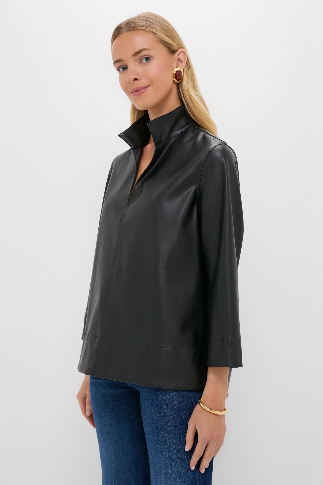 Black Leather Margot Top