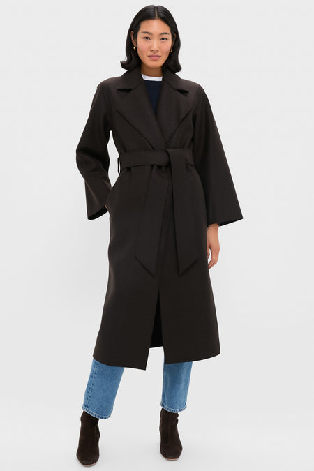 Dark Brown Belted Clutch Pressed Wool Coat
