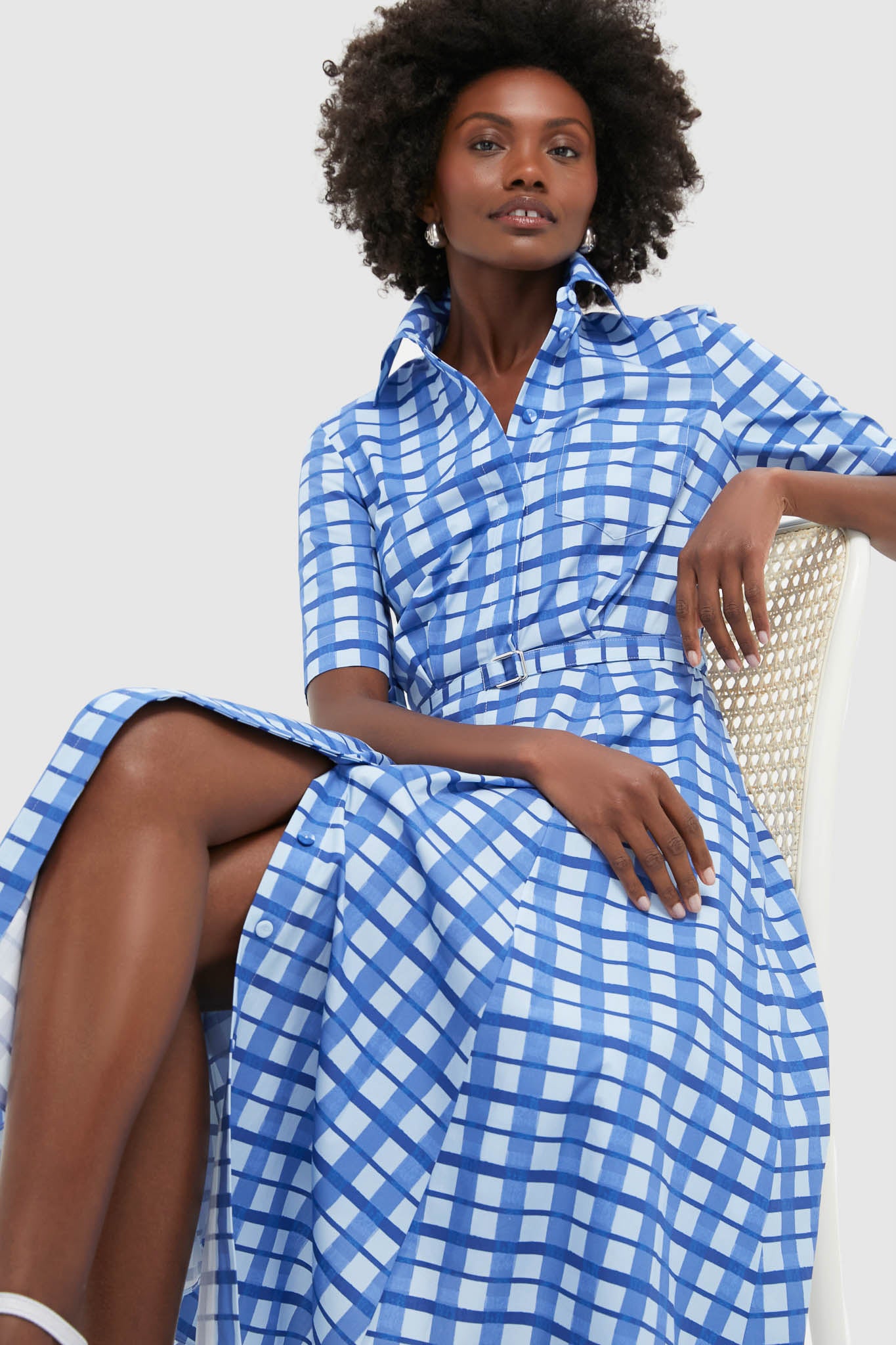 Painted Gingham Blue Rubie Midi Dress | Emilia Wickstead
