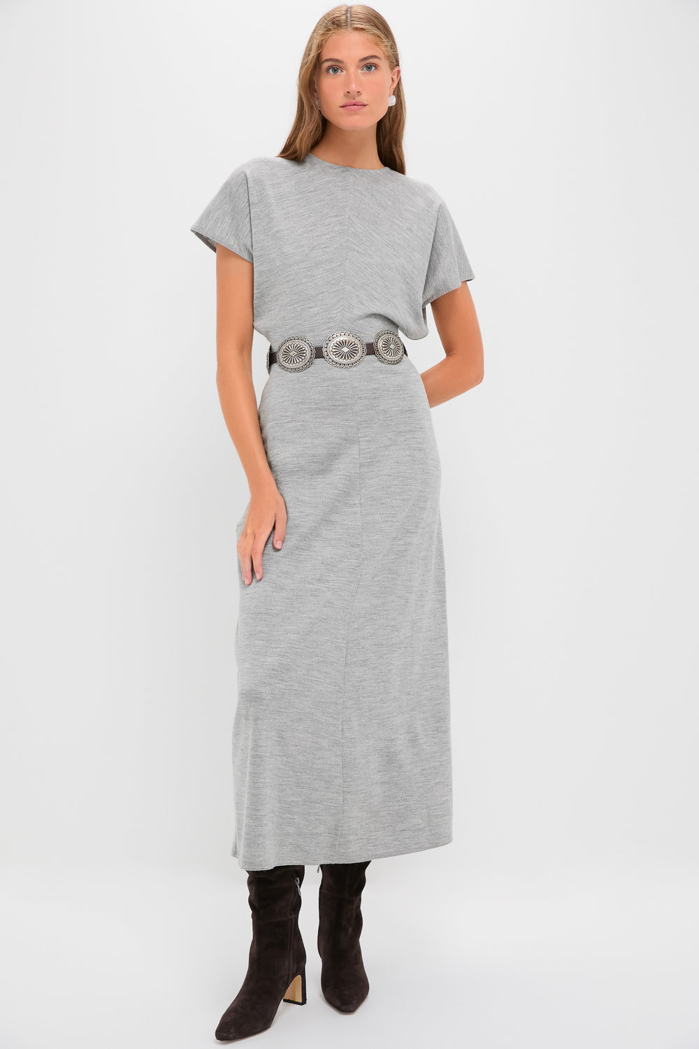 Light Smoke Heather Wool Jersey Knit Crew Neck Short Sleeve A-Line Dress | Polo Ralph Lauren Light Smoke Heather Wool Jersey Knit Crew Neck Short Sleeve A-Line Dress | Polo Ralph Lauren