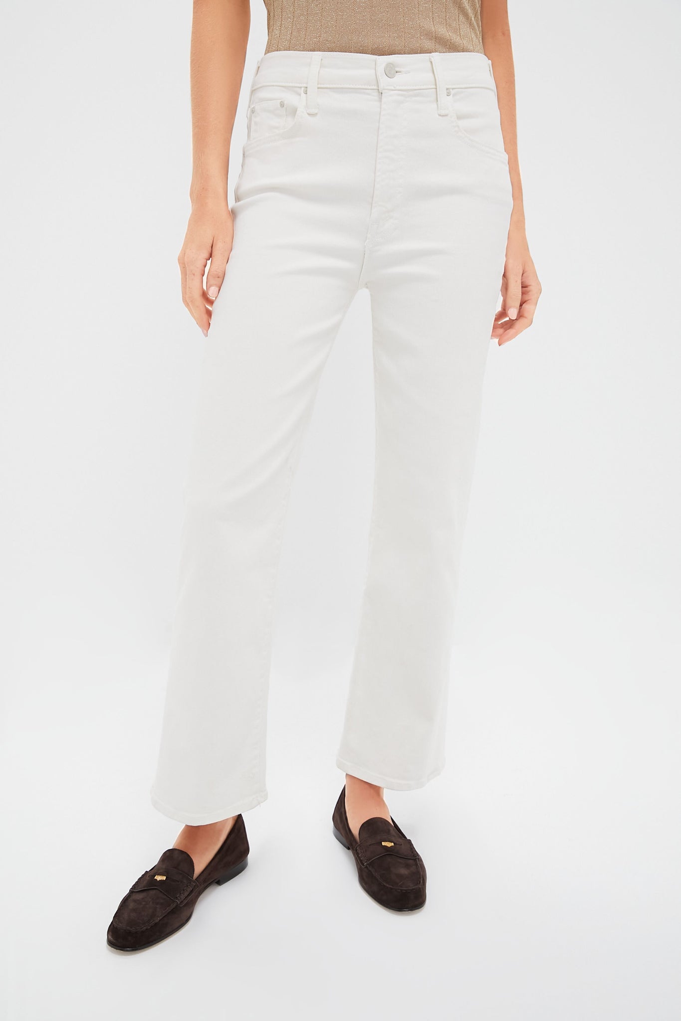 White jeans with zippers at fashion ankles