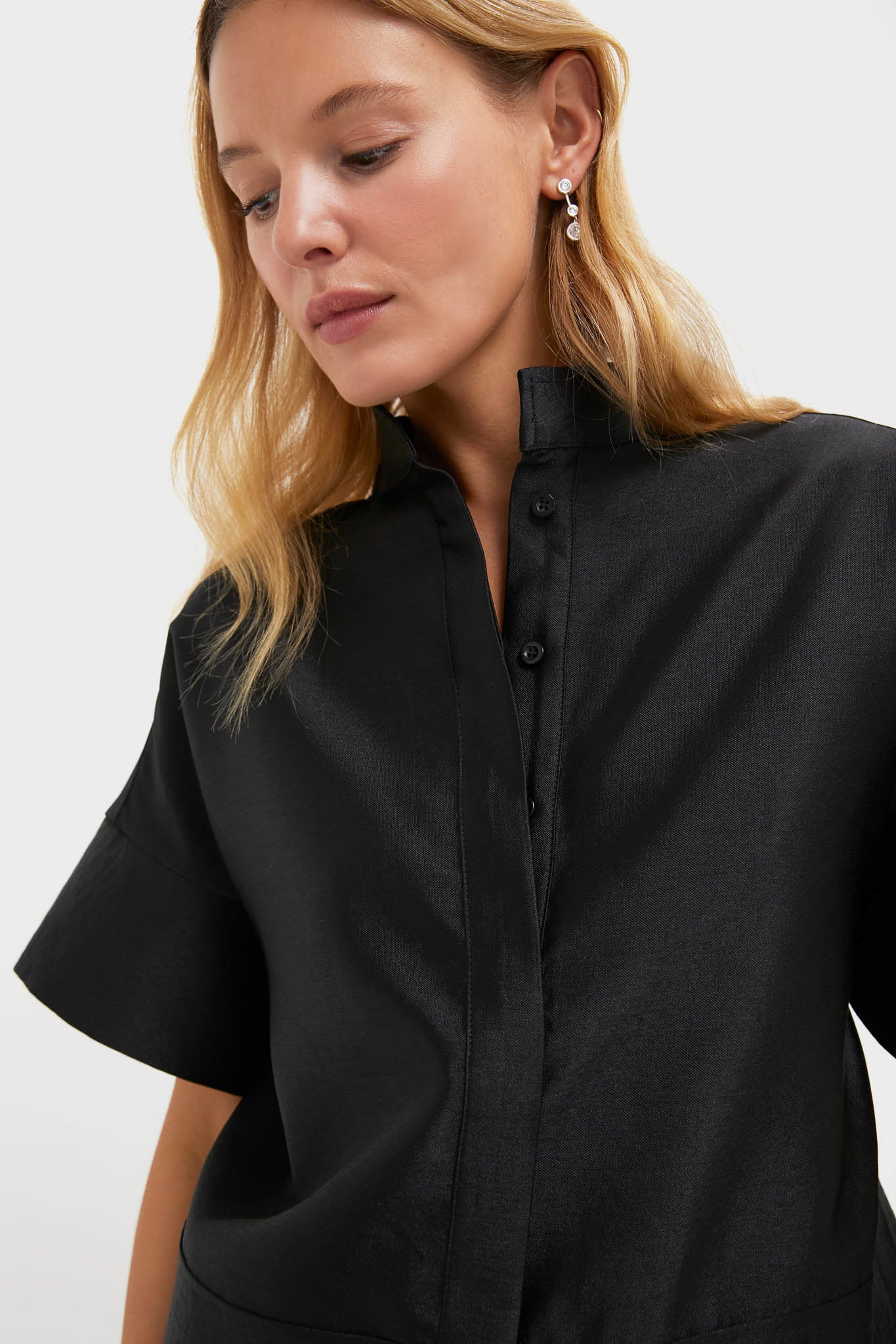 Black Dupioni Trapunto Stitch Sofia Shirt | Tuckernuck