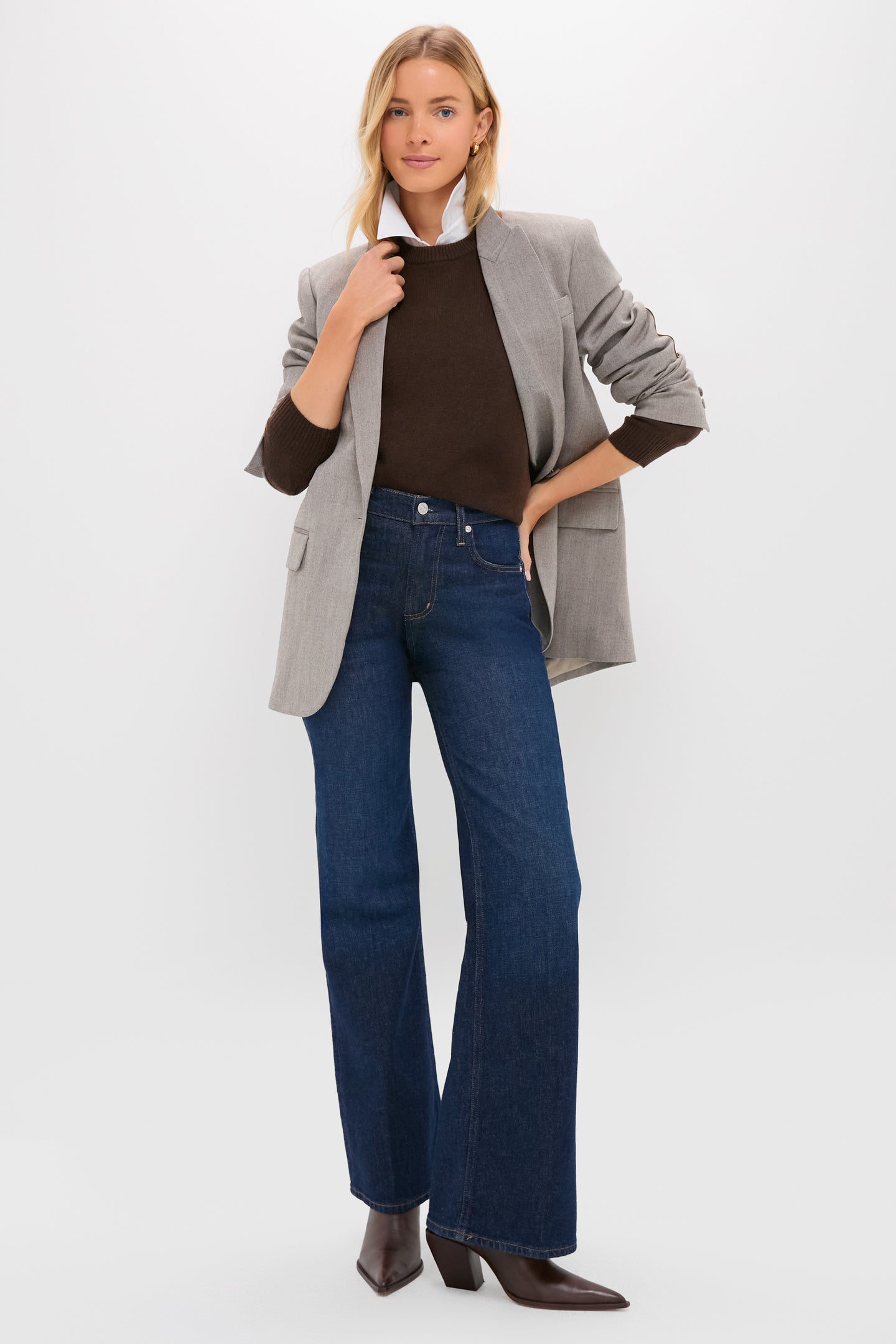 Gray Herringbone Suede Patch Leo Blazer