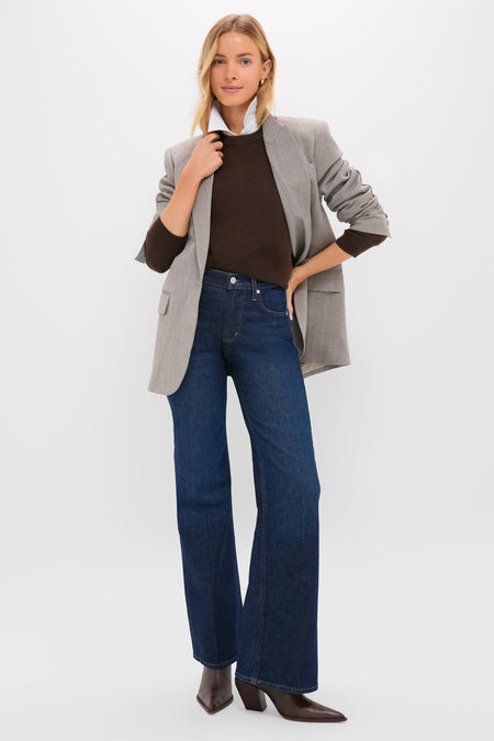 Gray Herringbone Suede Patch Leo Blazer