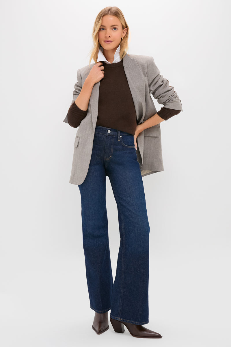 Gray Herringbone Suede Patch Leo Blazer