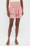 Peach Printed Pleated Smocked Mini Skirt