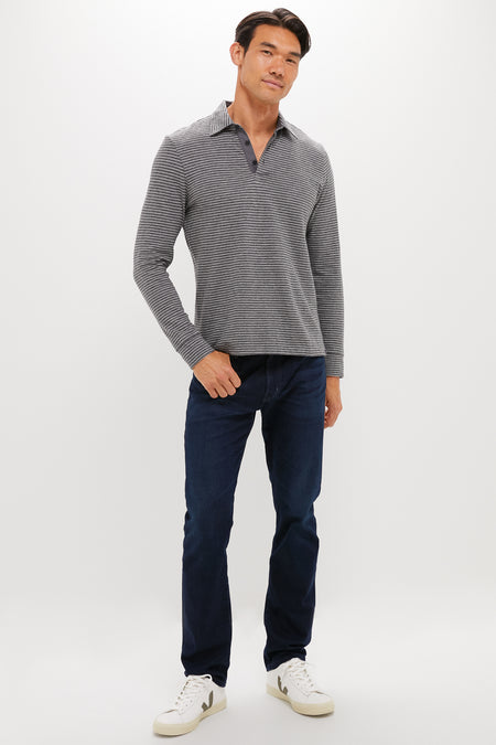 Charcoal Grey Stripe Sunwashed Long Sleeve Polo