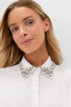 White Embellished Cropped Jasper Button Down