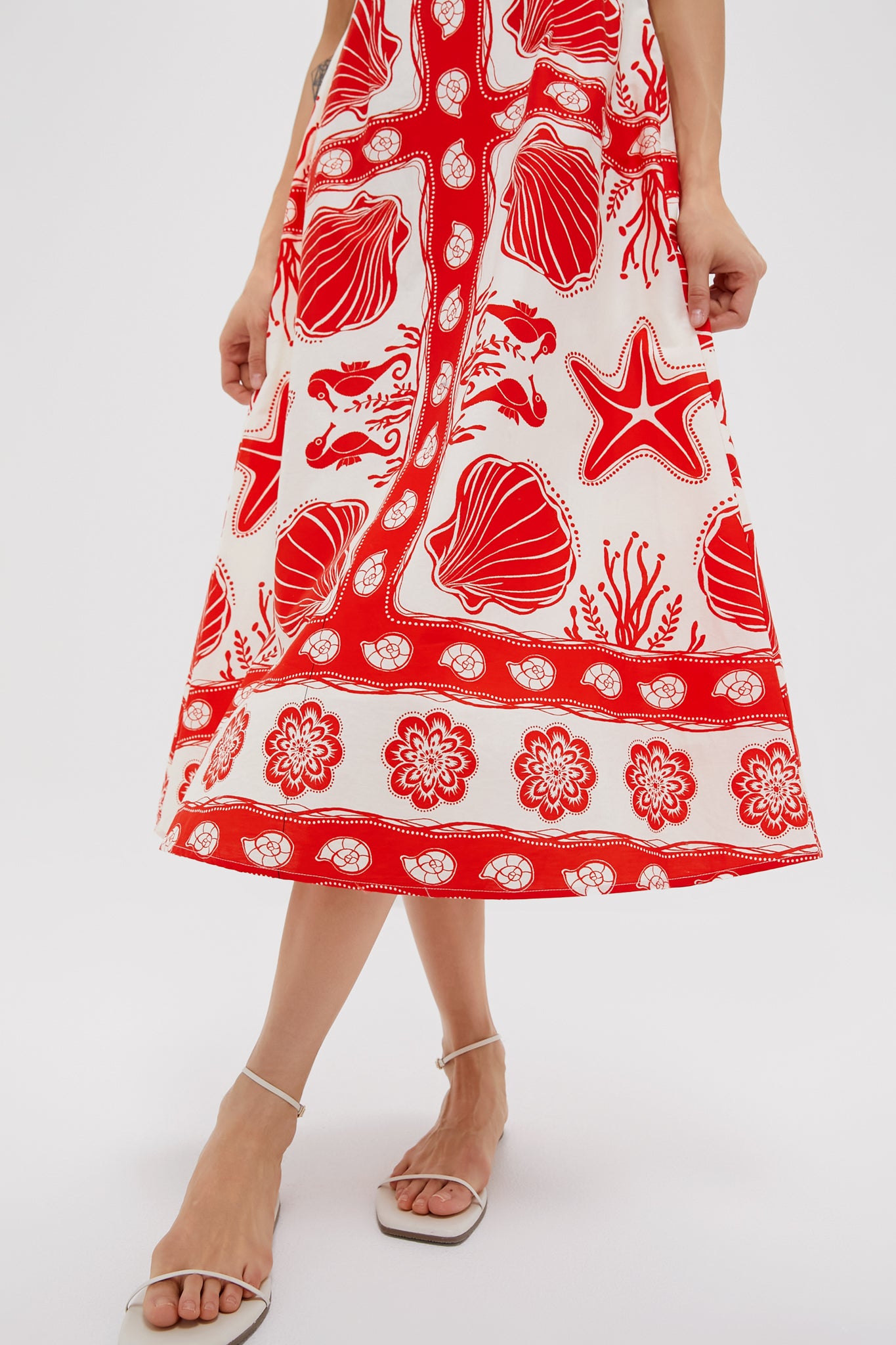 Red Multi Shell Midi Dress