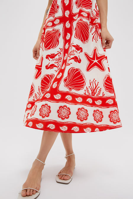 Red Multi Shell Midi Dress