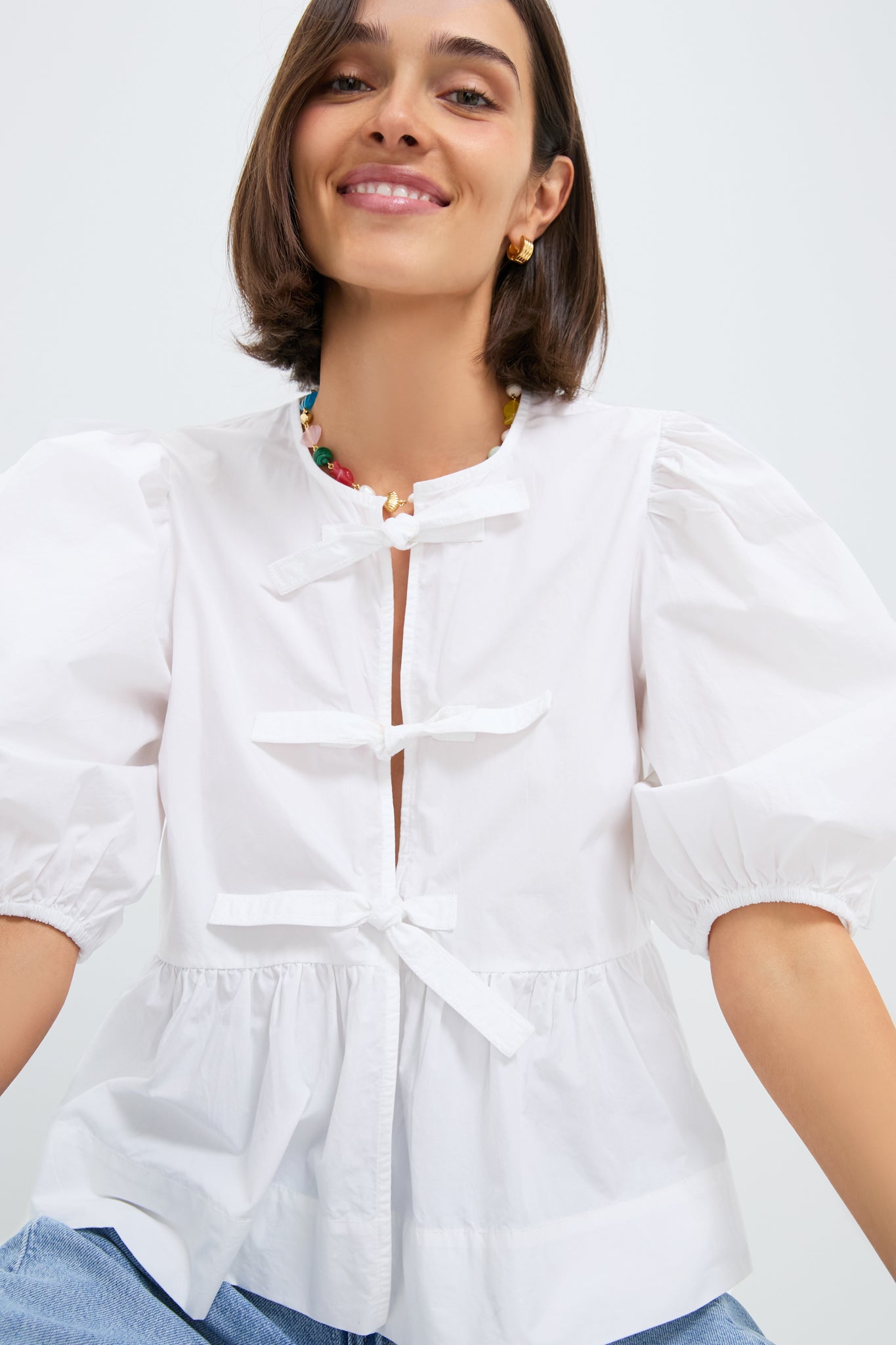 Bright White Cotton Poplin Peplum Blouse