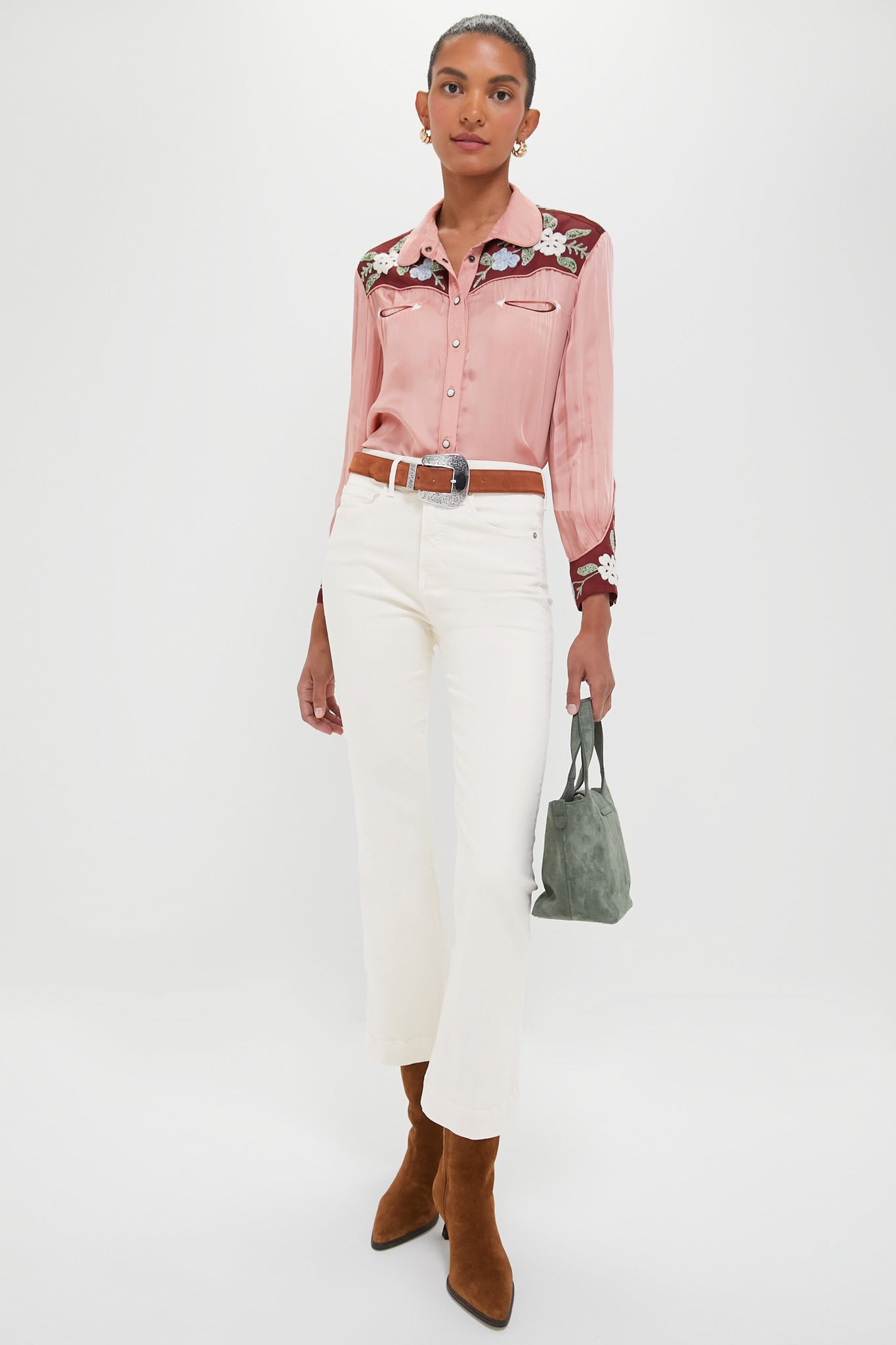 Cognac and Silver Levi Suede Belt