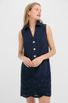 Navy Eyelet Sleeveless Collier Dress