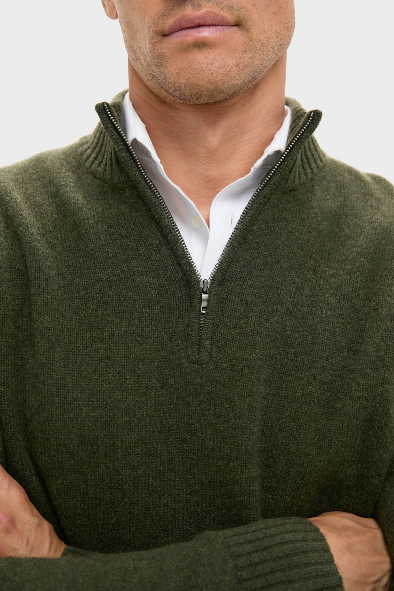 Green Cashmere Jersey Knit Quarter-Zip