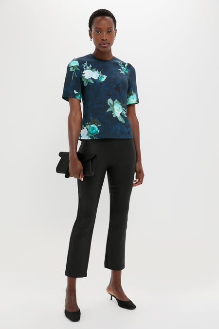 Abstract Rose Navy Short Sleeve Top