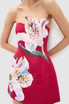 Burgundy Lily Print Rosario Applique Floral Bustier Mini Dress