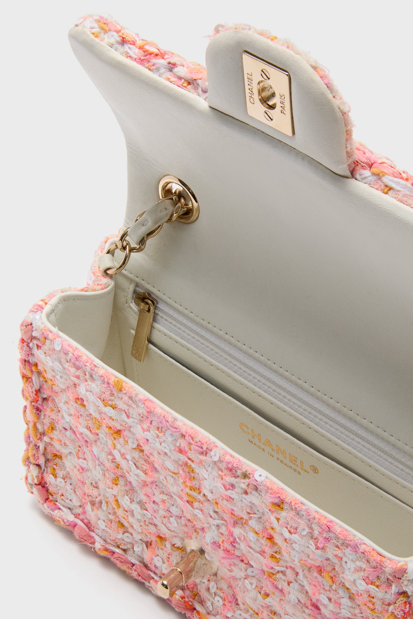 CHANEL Pink Tweed Classic Rectangular Flap Bag