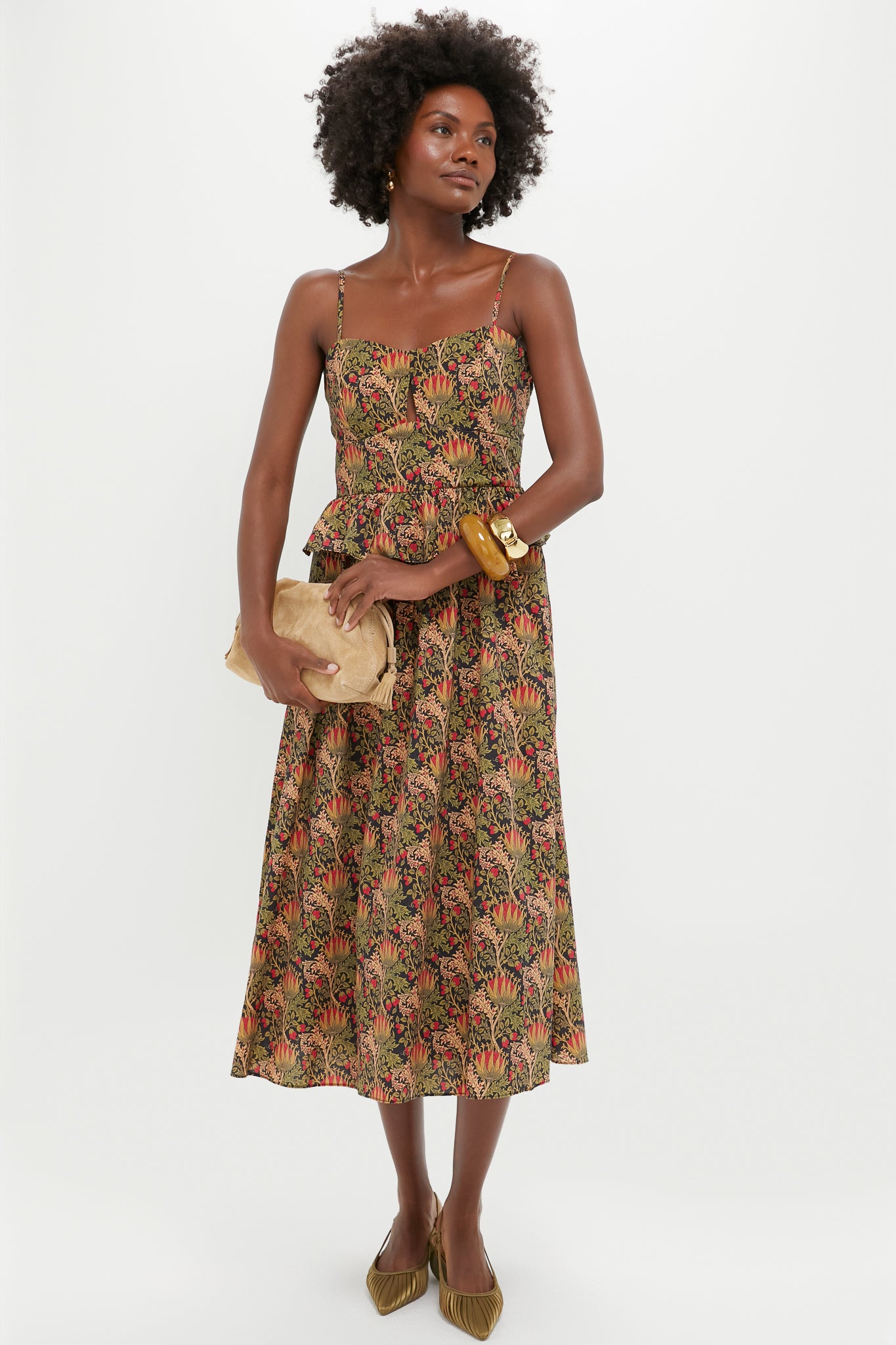 floral midi evening dress Mac Duggal Long Sleeve High Neck Midi Dress