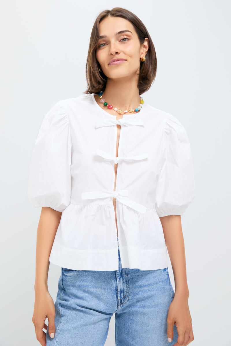 Bright White Cotton Poplin Peplum Blouse