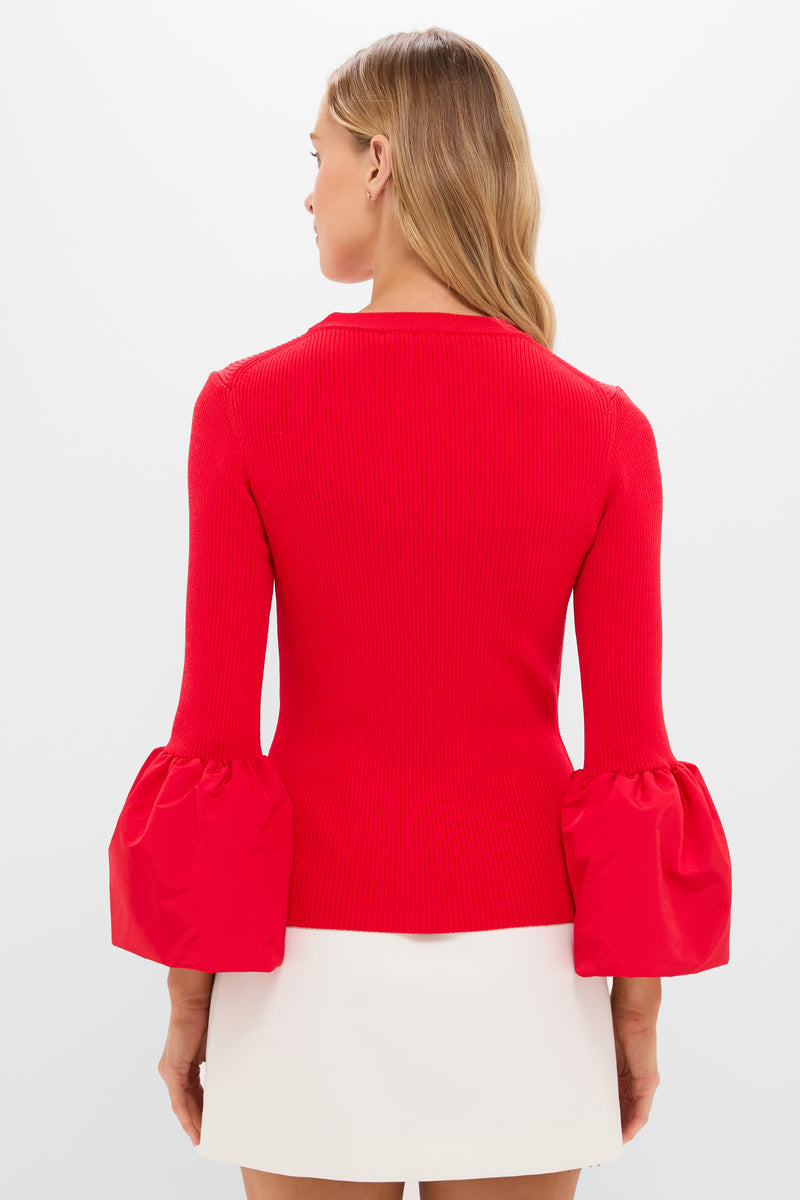 Red Knit Mixed Media Odin Blouse