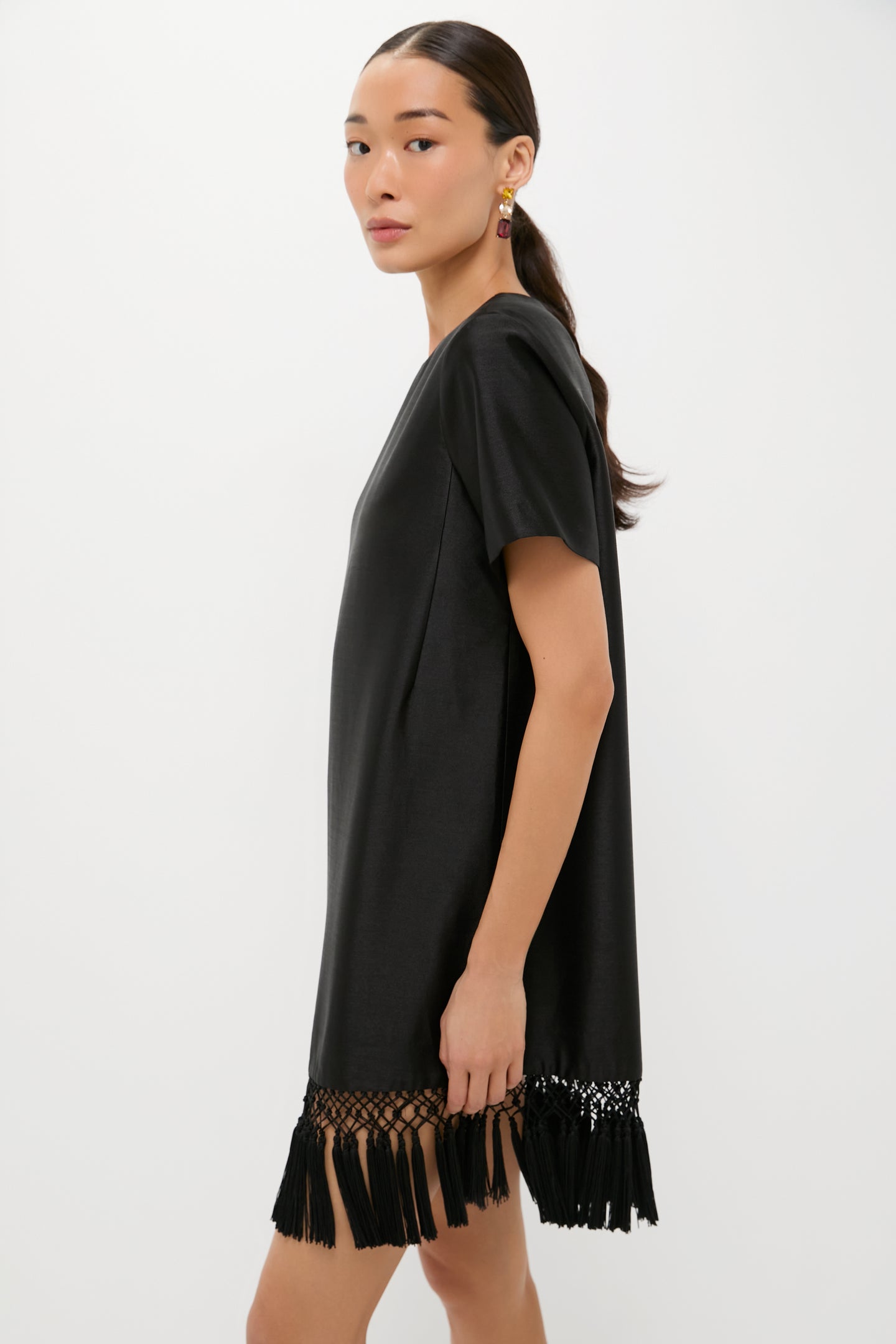 Black Dupioni Tassel Downing Dress