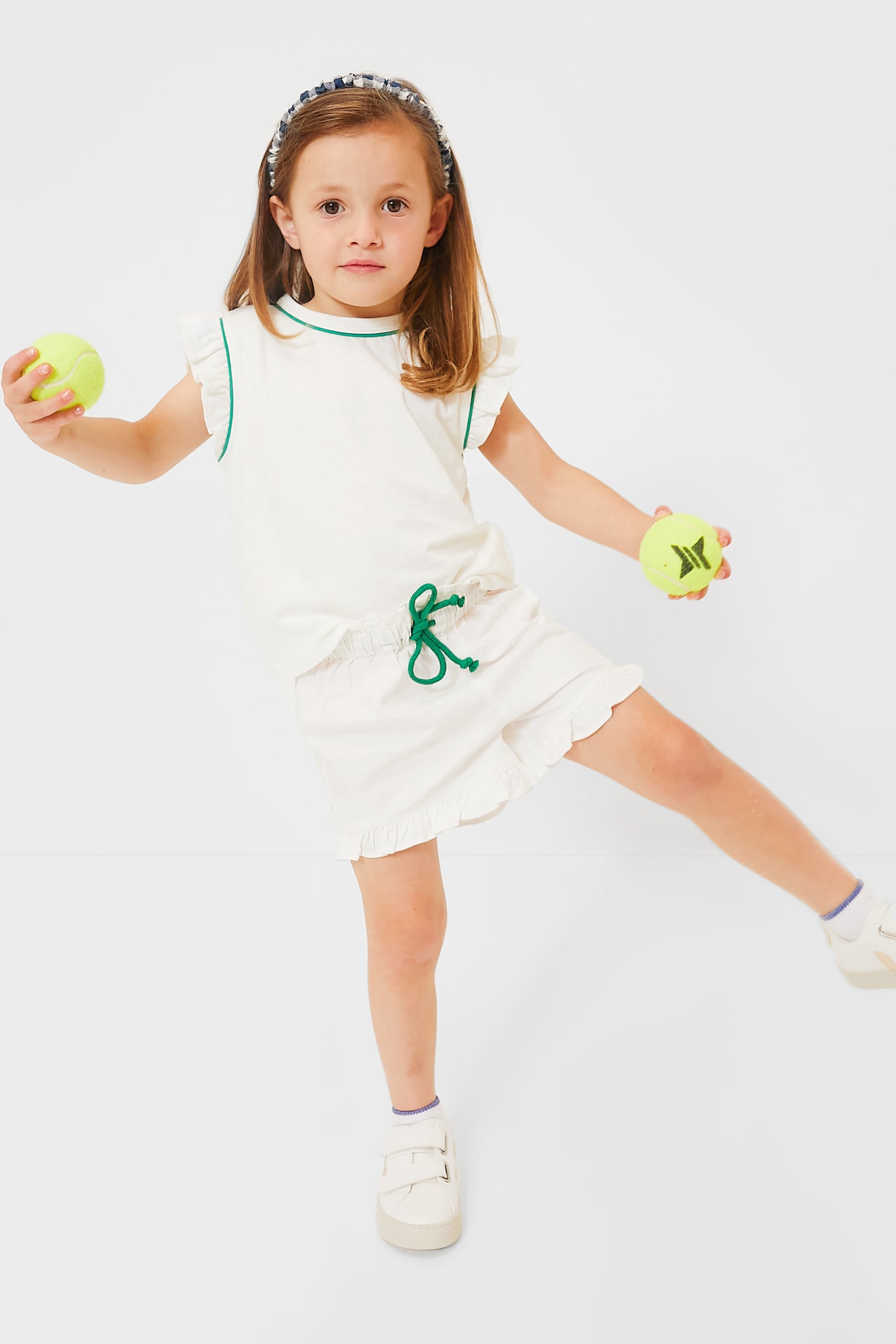 Exclusive Green Piping White Adrian Tee
