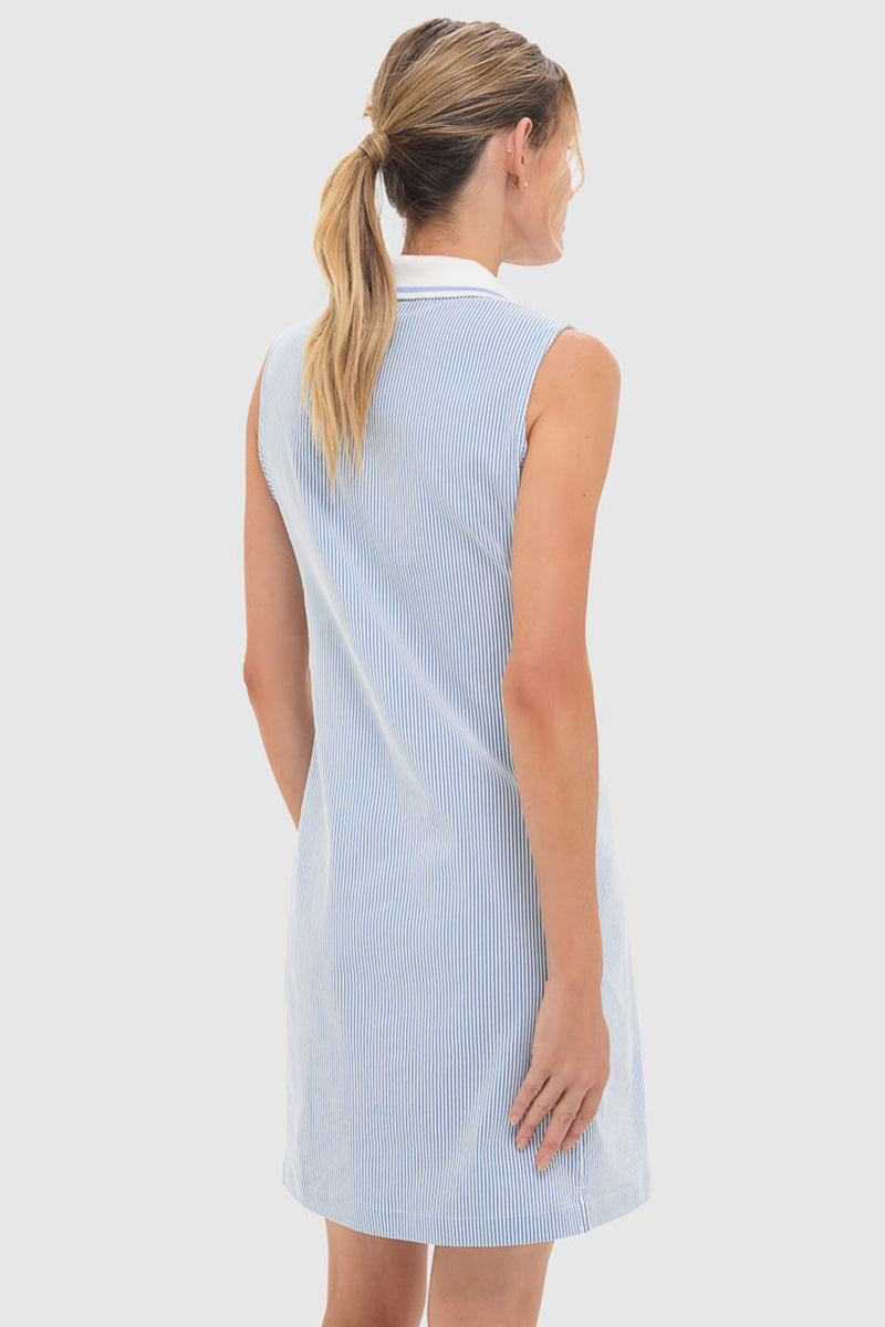 Blue and White Stripe Performance Seersucker Briar Golf Dress