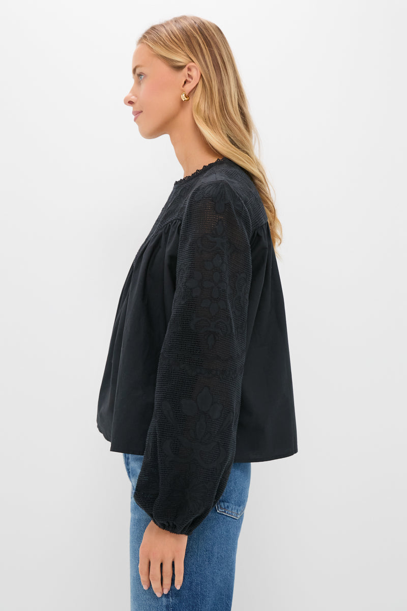 Black Patchwork Embroidered Cressida Blouse