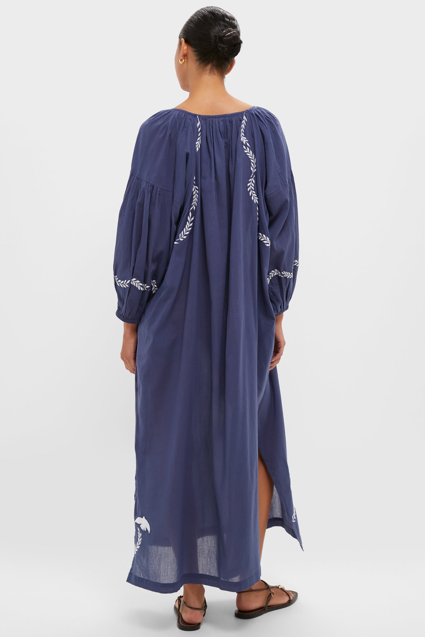 White Dove Embroidery Blue Indigo Organic Folk Maxi Dress