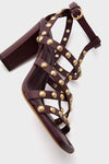 Cognac Studded Cage Heels