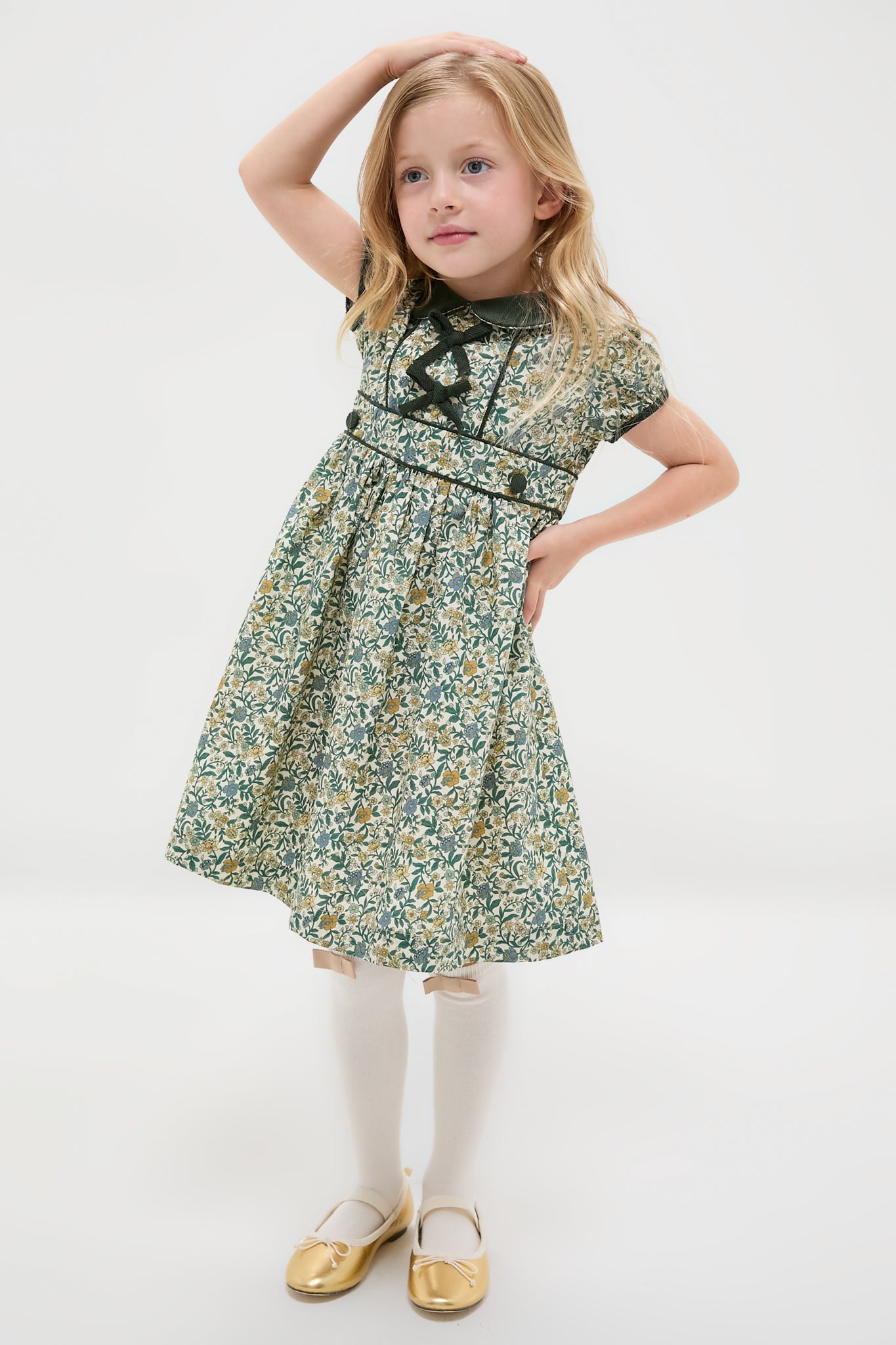 Bottle Green Floral Portia Girl Dress