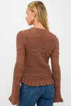 Dark Cinnamon Swirl Kiva Open Stitch Ruffle Cardi