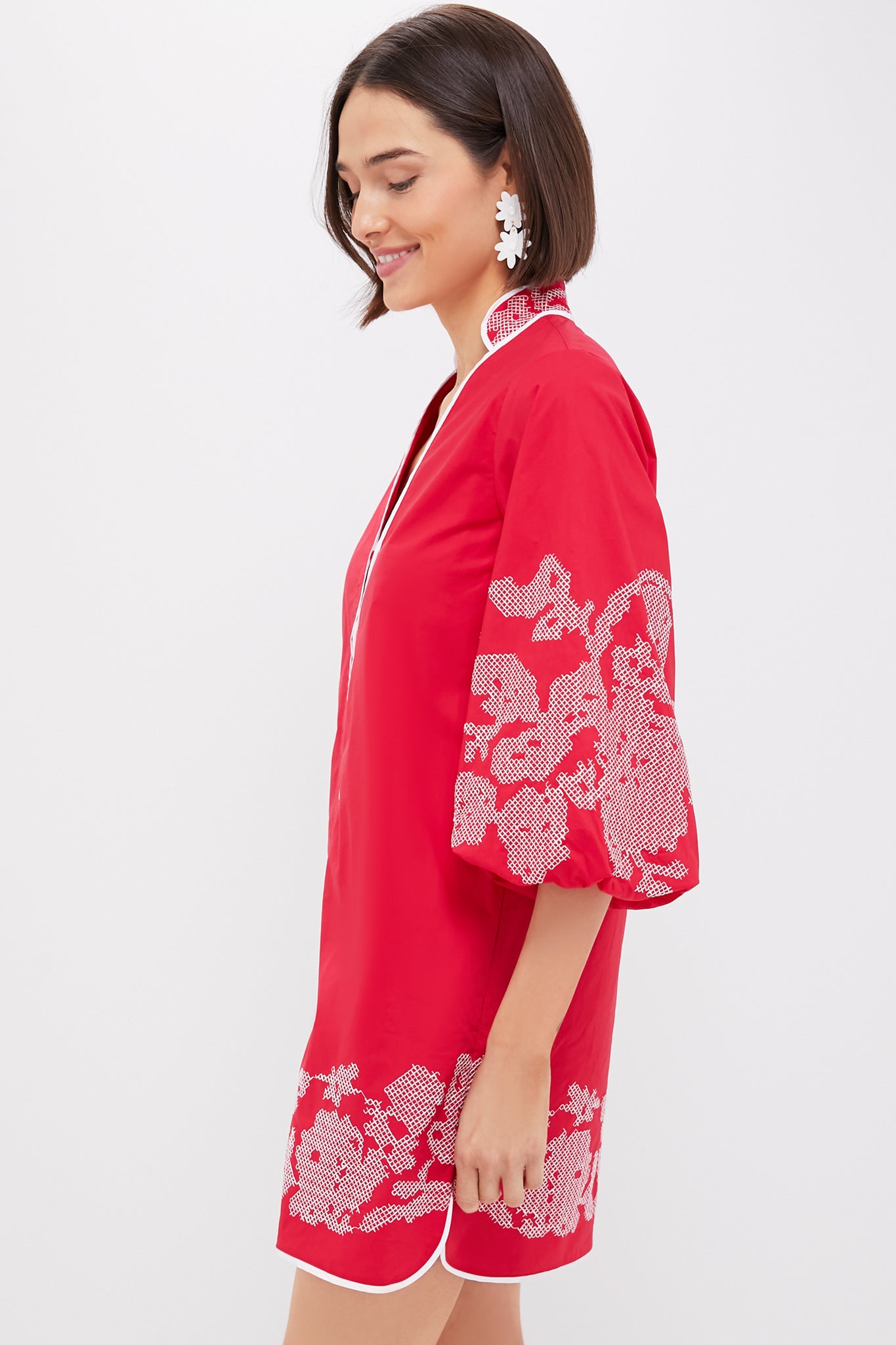 Red & White Embroidery Mini Arem Caftan