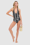 Black Luchia Deep V Belted One Piece
