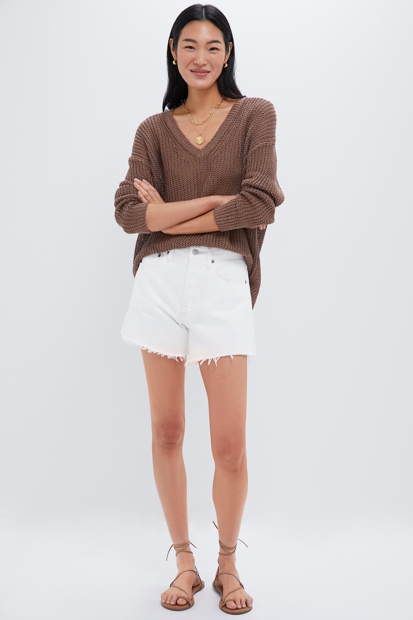 Mocha Linen Stitch Carolyn Sweater
