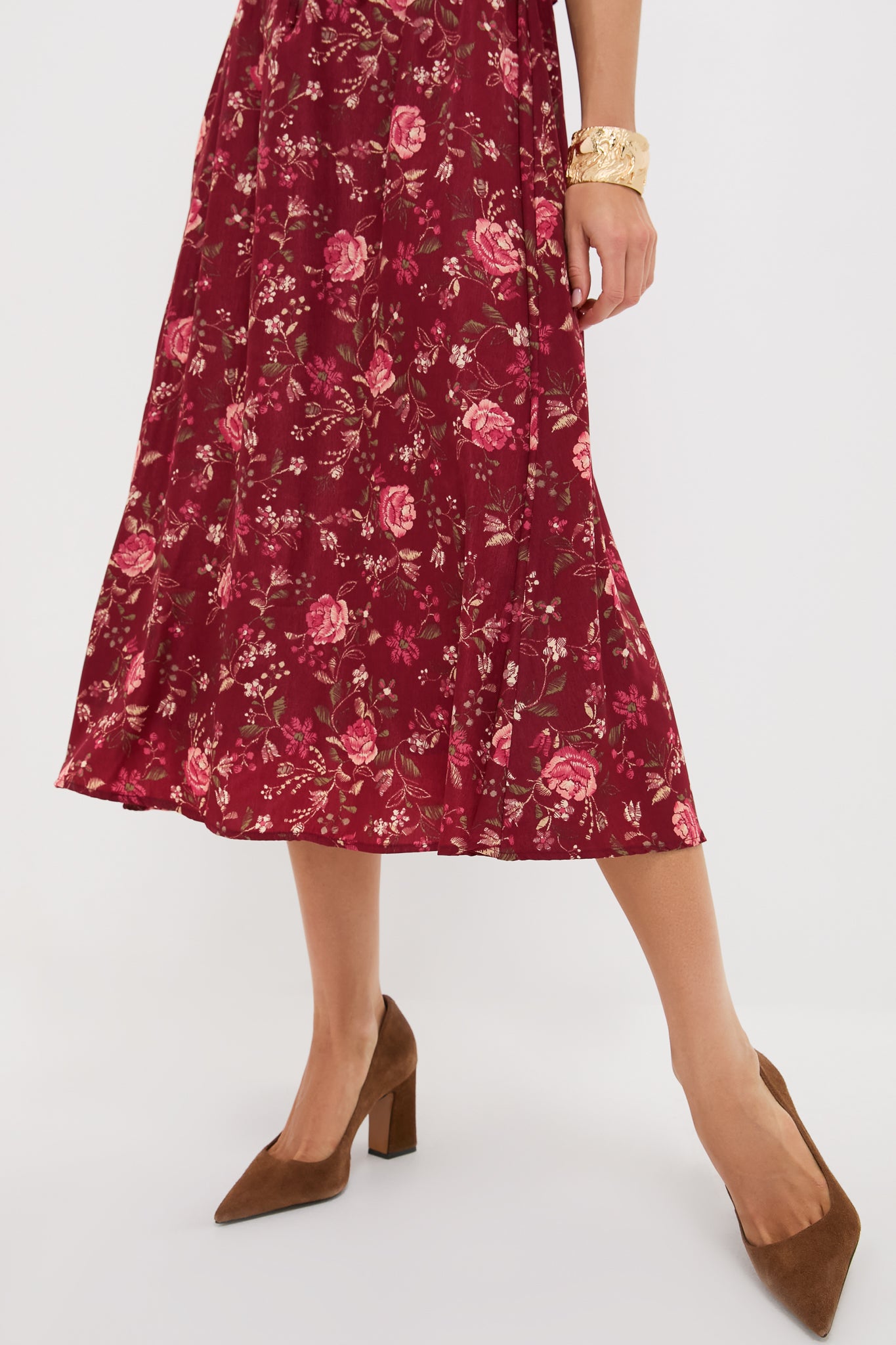 Moon River Oxblood Multi Floral Midi Dress Oxblood Multi / L