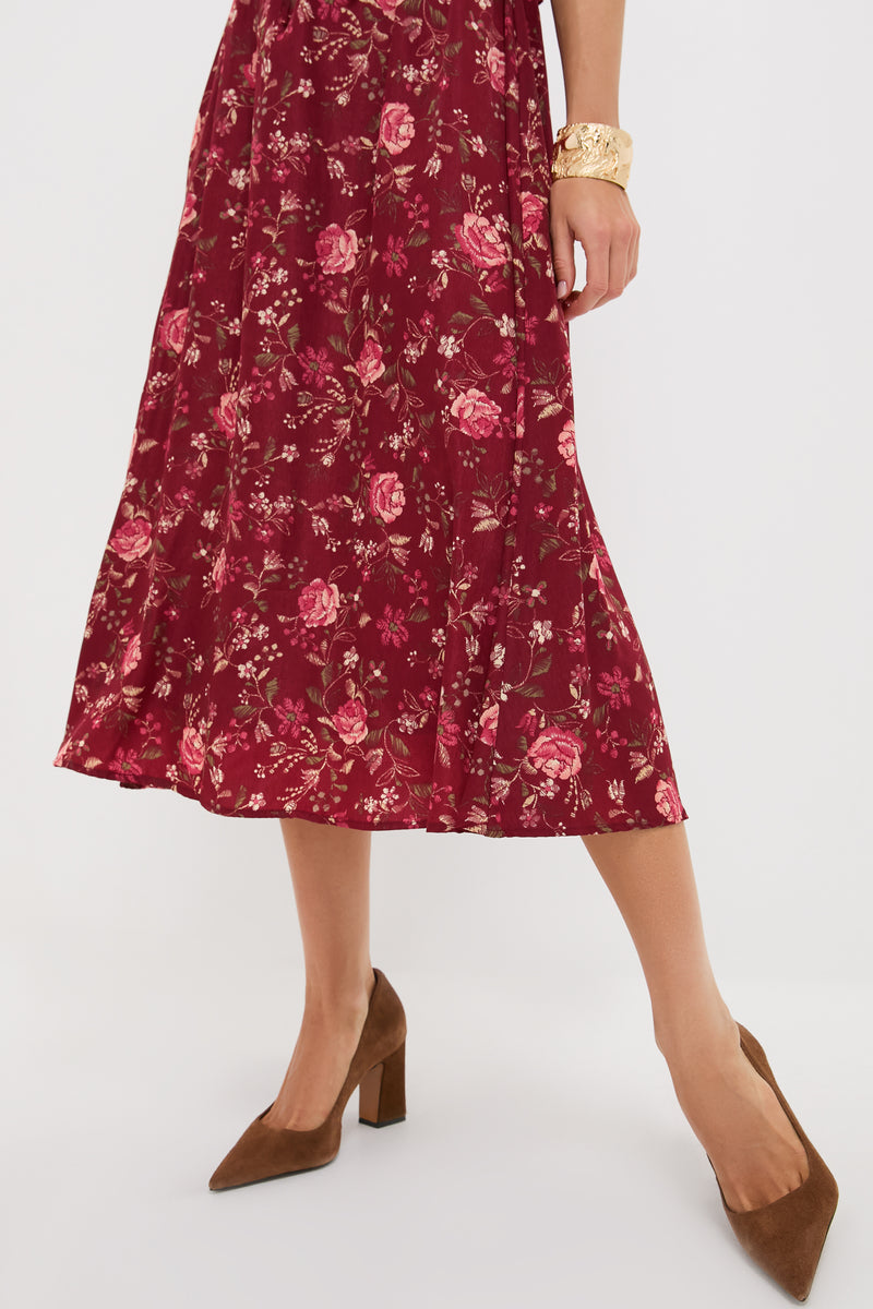 Oxblood Multi Floral Midi Dress