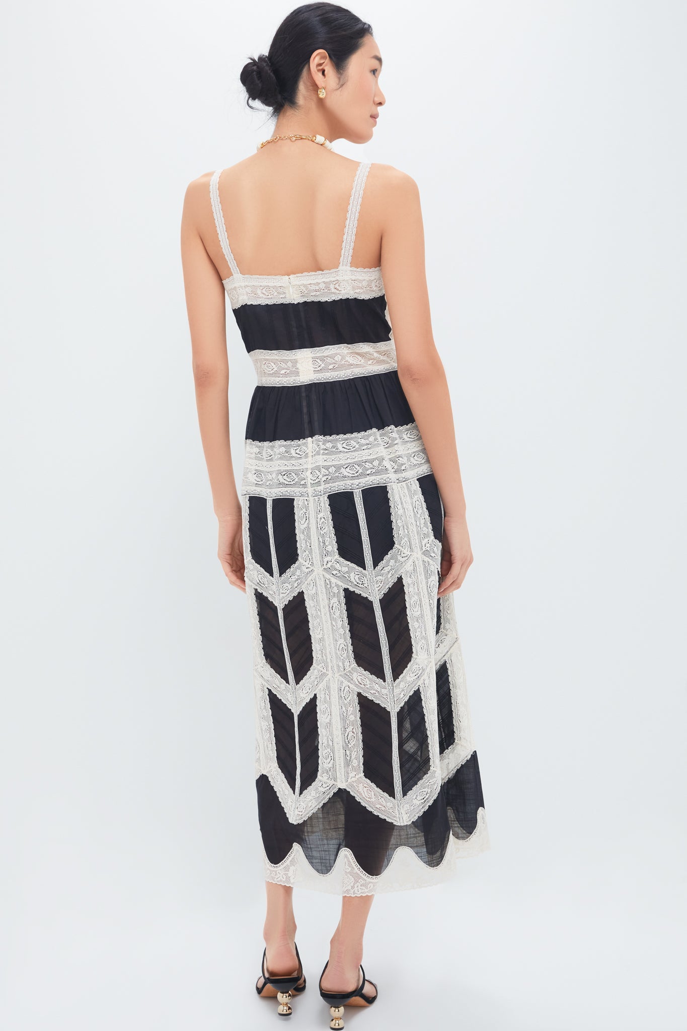 Black and Cream Rhiannon Lace Slip Dress