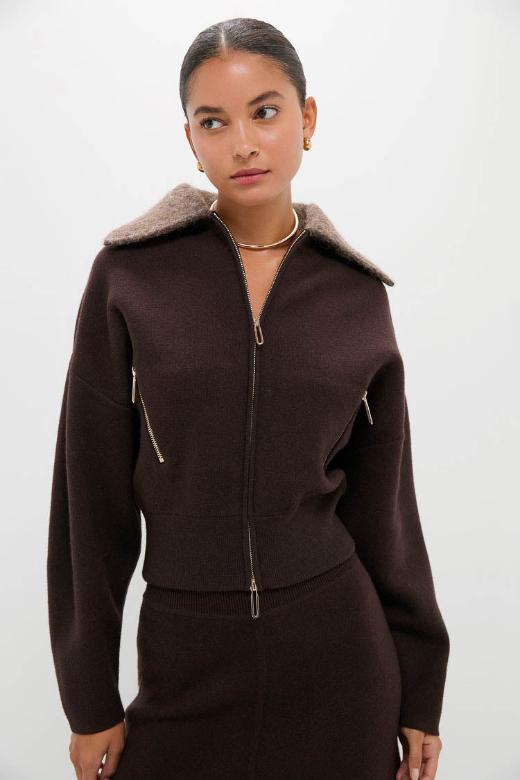 Chocolate Dakota Boiled Wool Bomber Coat | CLEA
