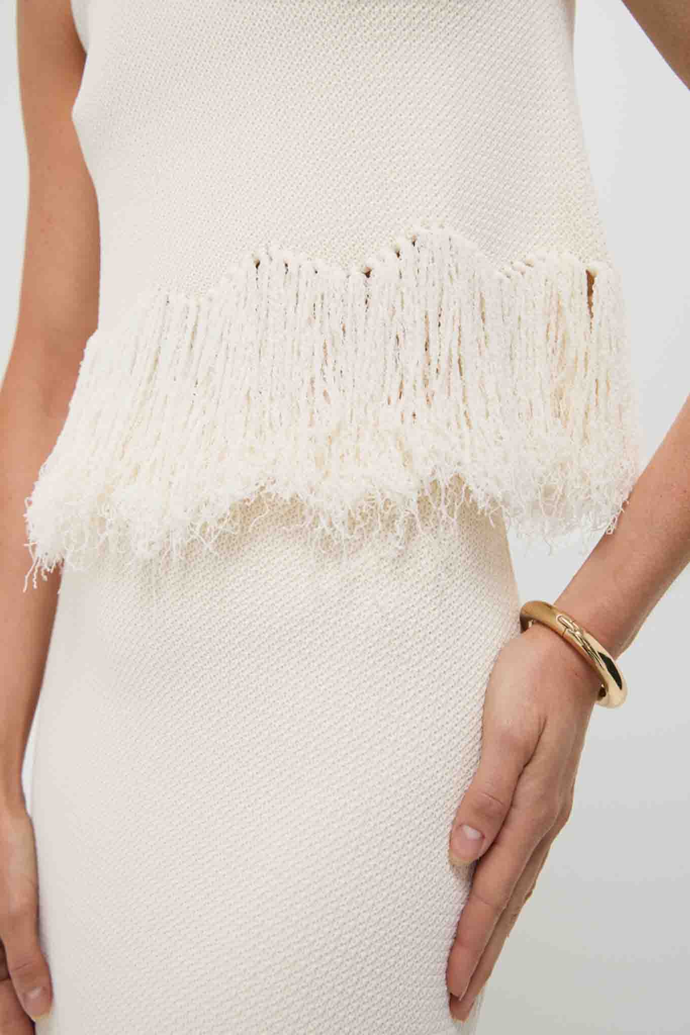 Parchment Kelany Fringe Knit Top | CLEA